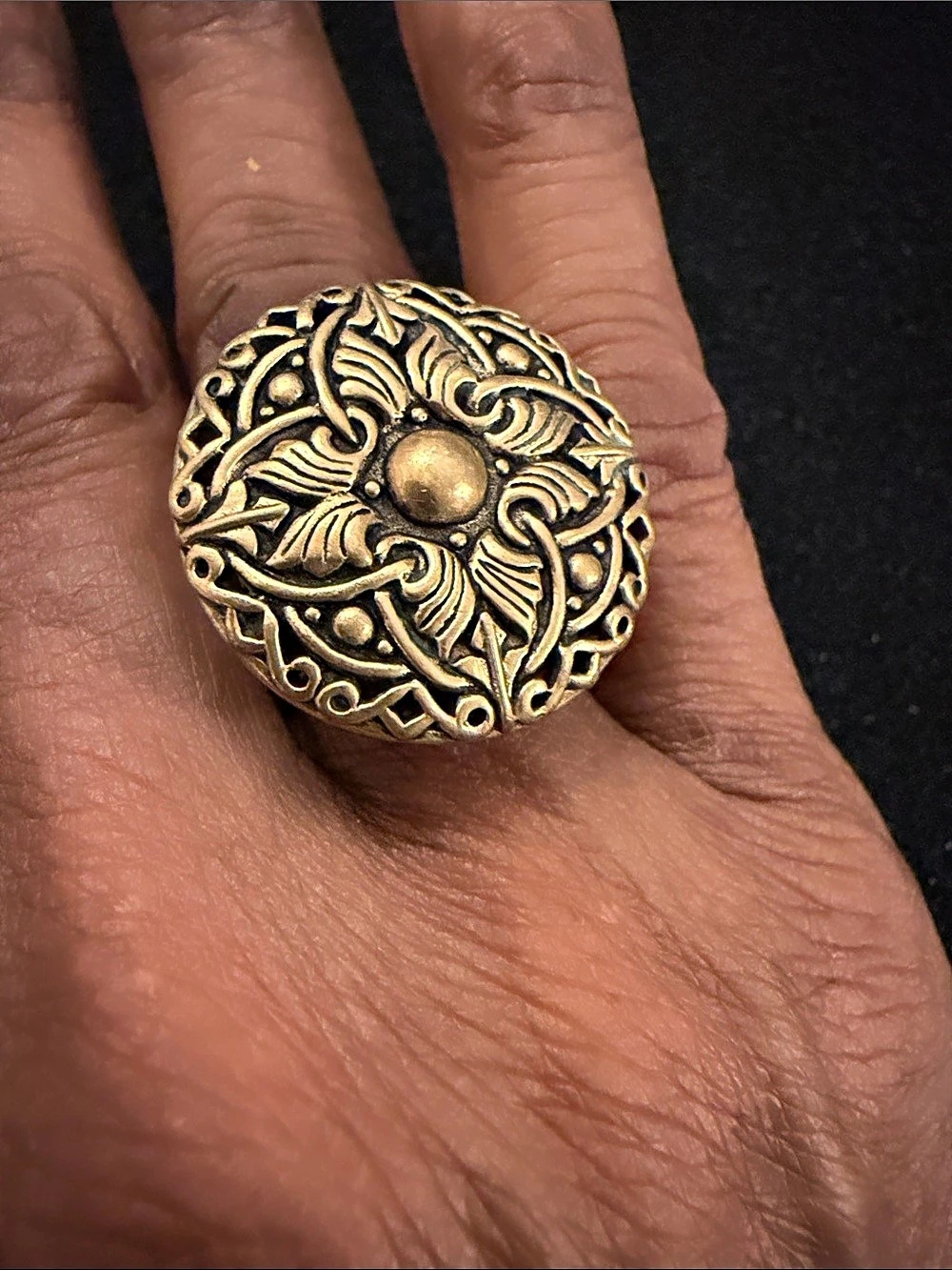 Ornate Filigree Statement Ring in Gold Like New